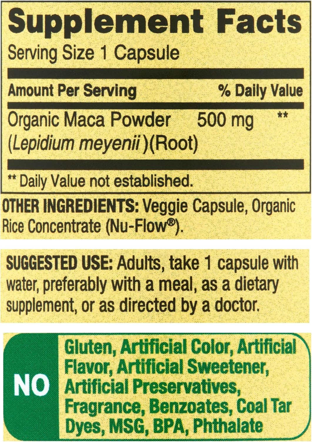 Organic Maca Root Capsules, 500 mg, 90 Count | Non-GMO & Gluten Free | Maca Root Extract for General Wellness for Women and Men