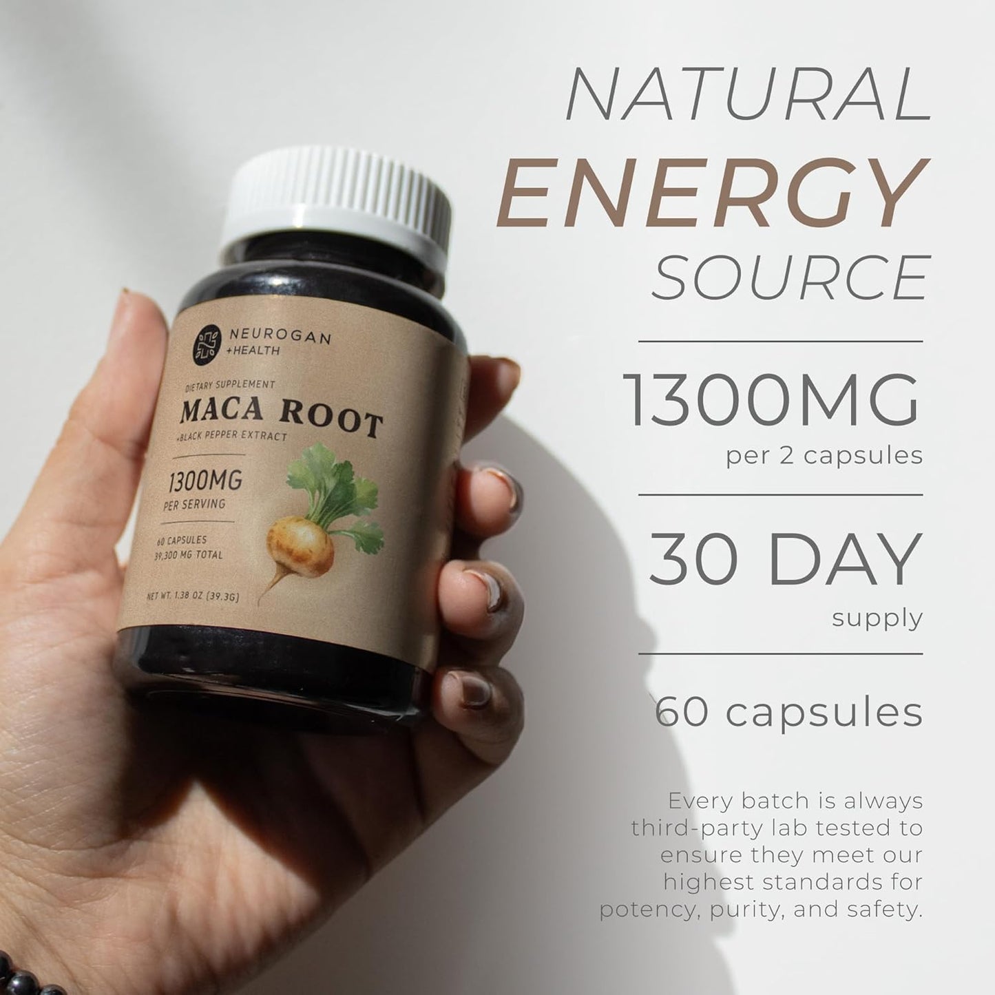 Organic Maca Root Capsules for Energy & Hormone Balance | 1300mg per Serving | Natural Adaptogen Supplement | Vegan & Non-GMO | Made in USA