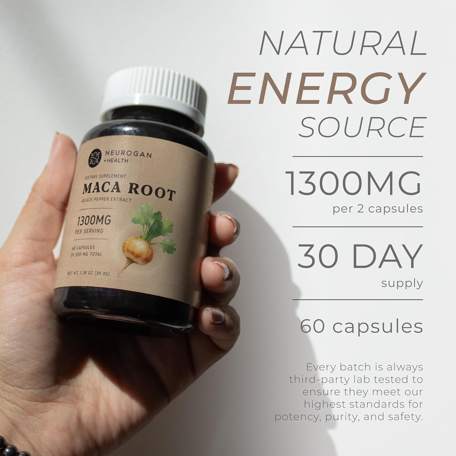 Organic Maca Root Capsules for Energy & Hormone Balance | 1300mg per Serving | Natural Adaptogen Supplement | Vegan & Non-GMO | Made in USA