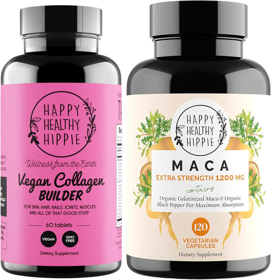 Organic Maca Root Capsules for Vegan Collagen Support by Happy Healthy Hippie