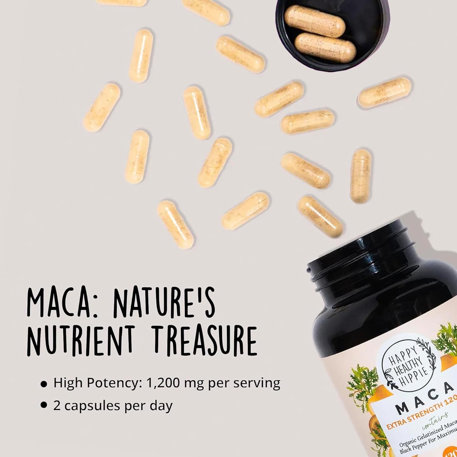 Organic Maca Root Capsules for Vegan Collagen Support by Happy Healthy Hippie