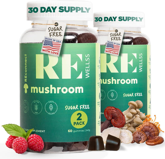 Organic Magic Mushroom Gummies for Adults - Lion's Mane Supplement for Cognitive & Immune Support - Energy Boost & Mood Enhancer - 2 Pack