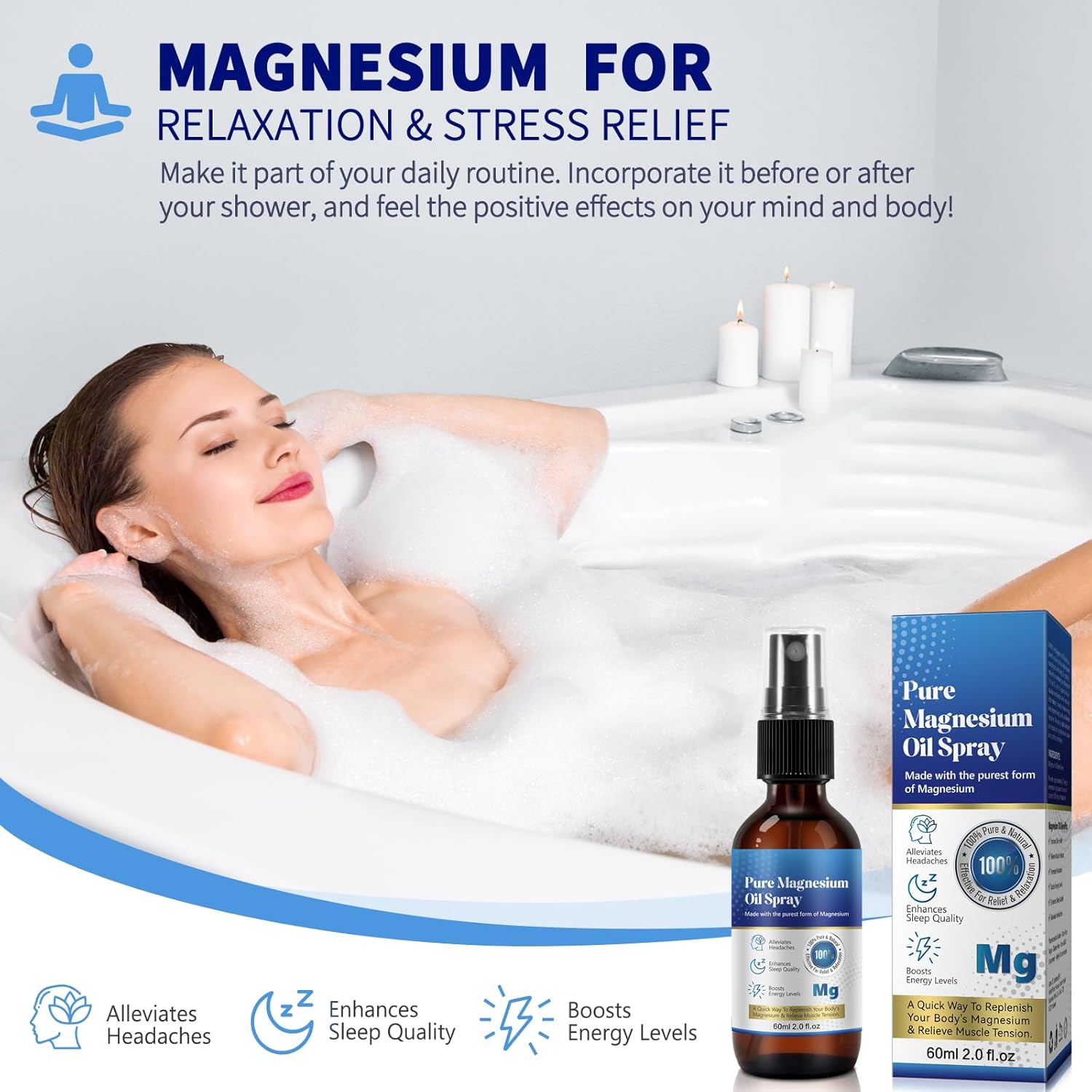 Organic Magnesium Chloride Oil Spray for Feet and Body 2.02 fl.oz