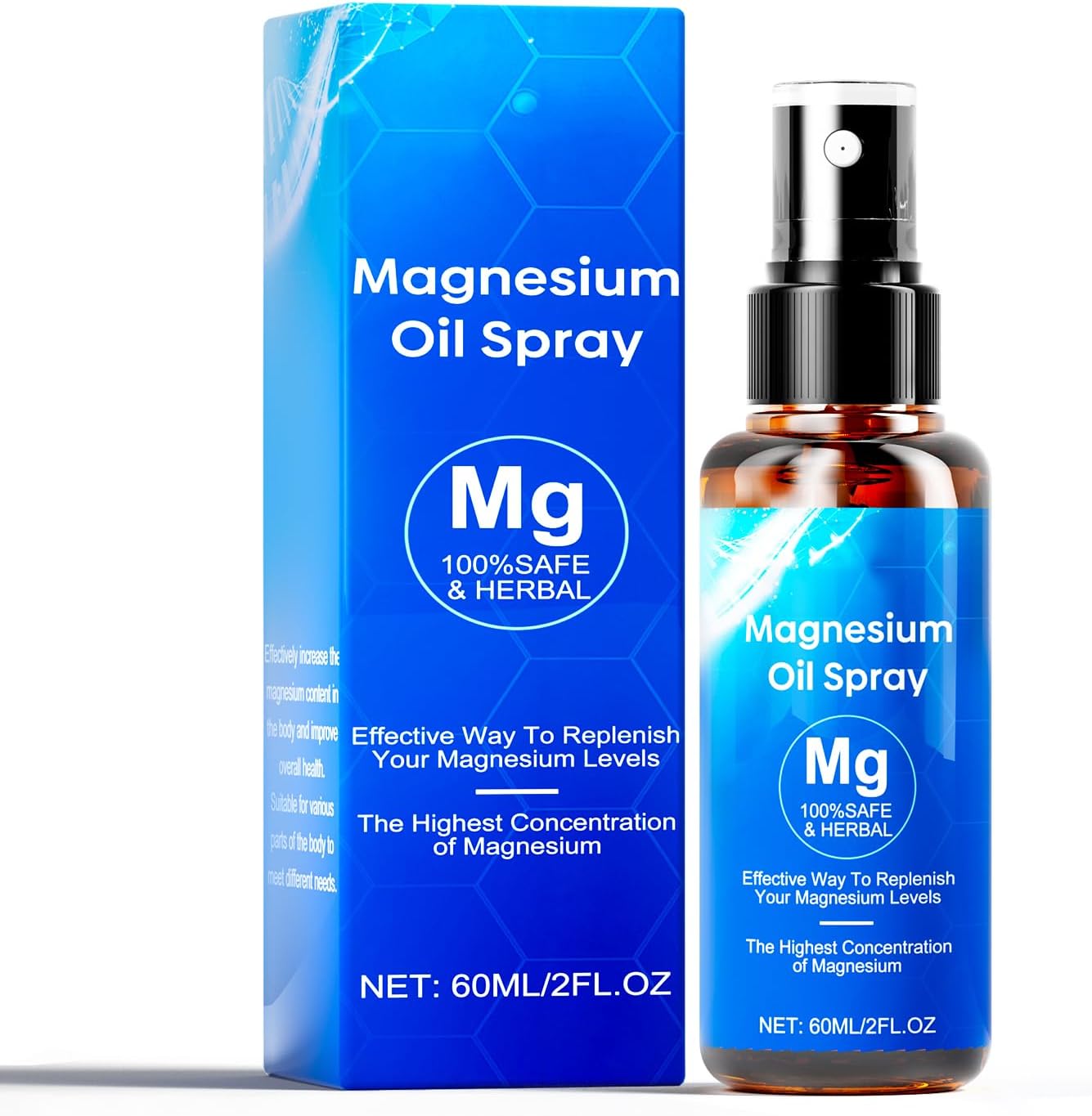 Organic Magnesium Oil Spray, Extra Strength 60ml, Pure Magnesium Chloride for Skin & Body, Easy Absorption & Use