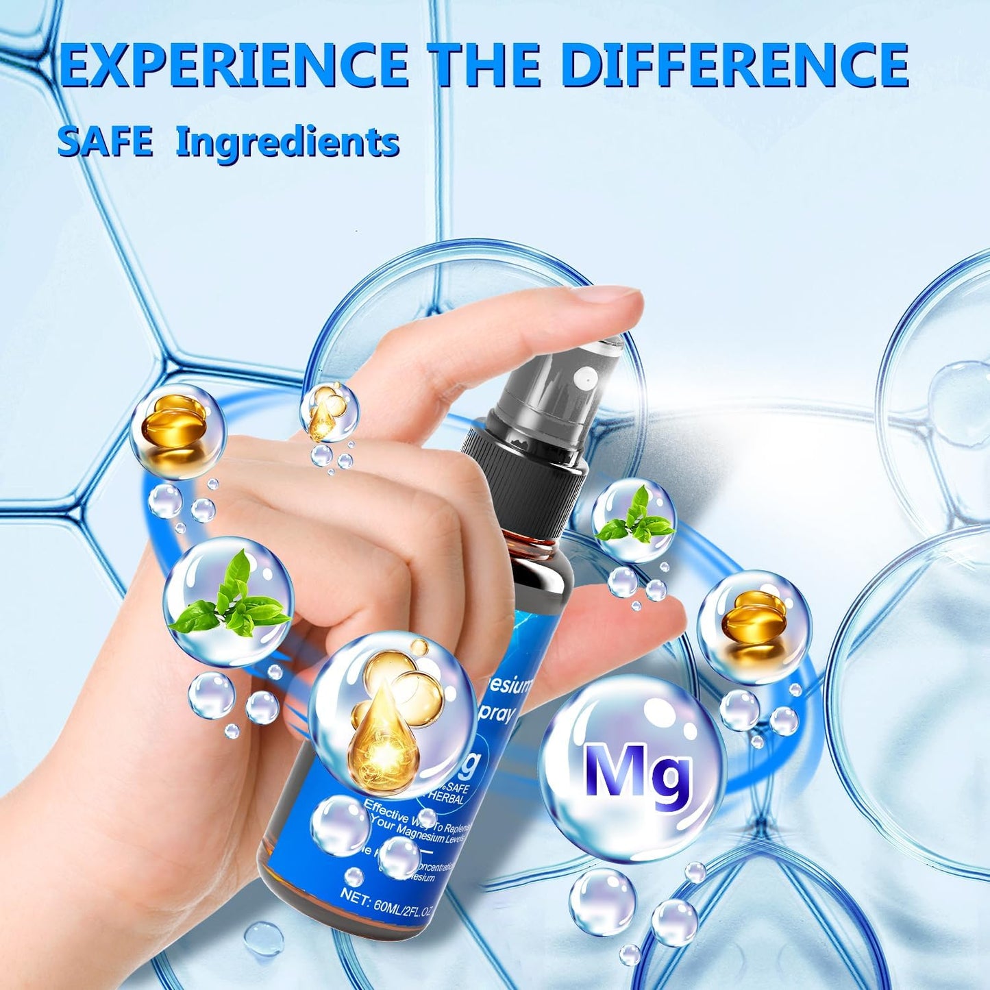 Organic Magnesium Oil Spray, Extra Strength 60ml, Pure Magnesium Chloride for Skin & Body, Easy Absorption & Use