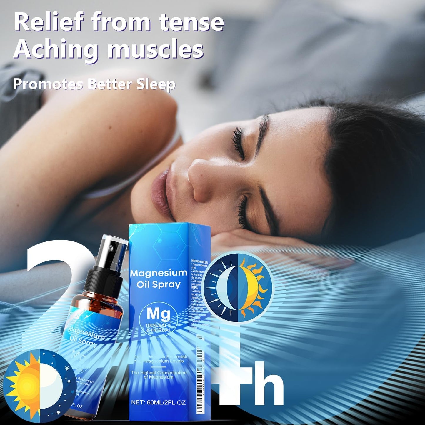 Organic Magnesium Oil Spray, Extra Strength 60ml, Pure Magnesium Chloride for Skin & Body, Easy Absorption & Use