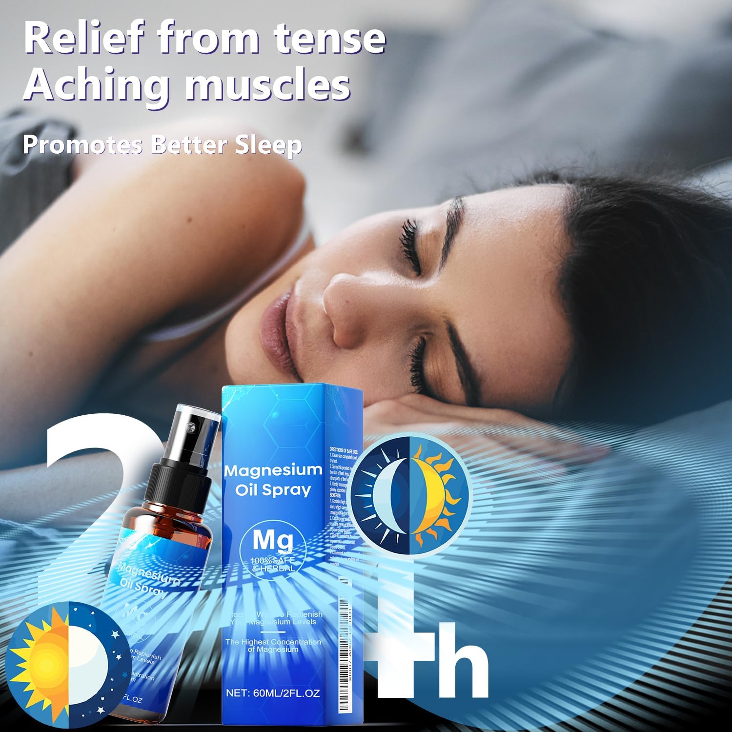 Organic Magnesium Oil Spray, Extra Strength 60ml, Pure Magnesium Chloride for Skin & Body, Easy Absorption & Use