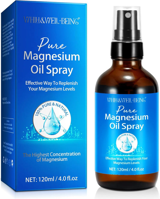 Organic Magnesium Oil Spray for Feet in Glass Bottle - 120ml, Easy Absorption, Natural Magnesium Oil Spray