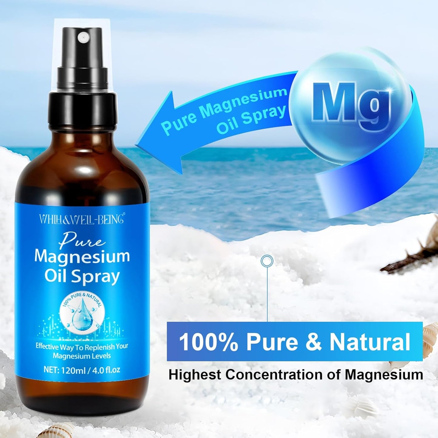 Organic Magnesium Oil Spray for Feet in Glass Bottle - 120ml, Easy Absorption, Natural Magnesium Oil Spray