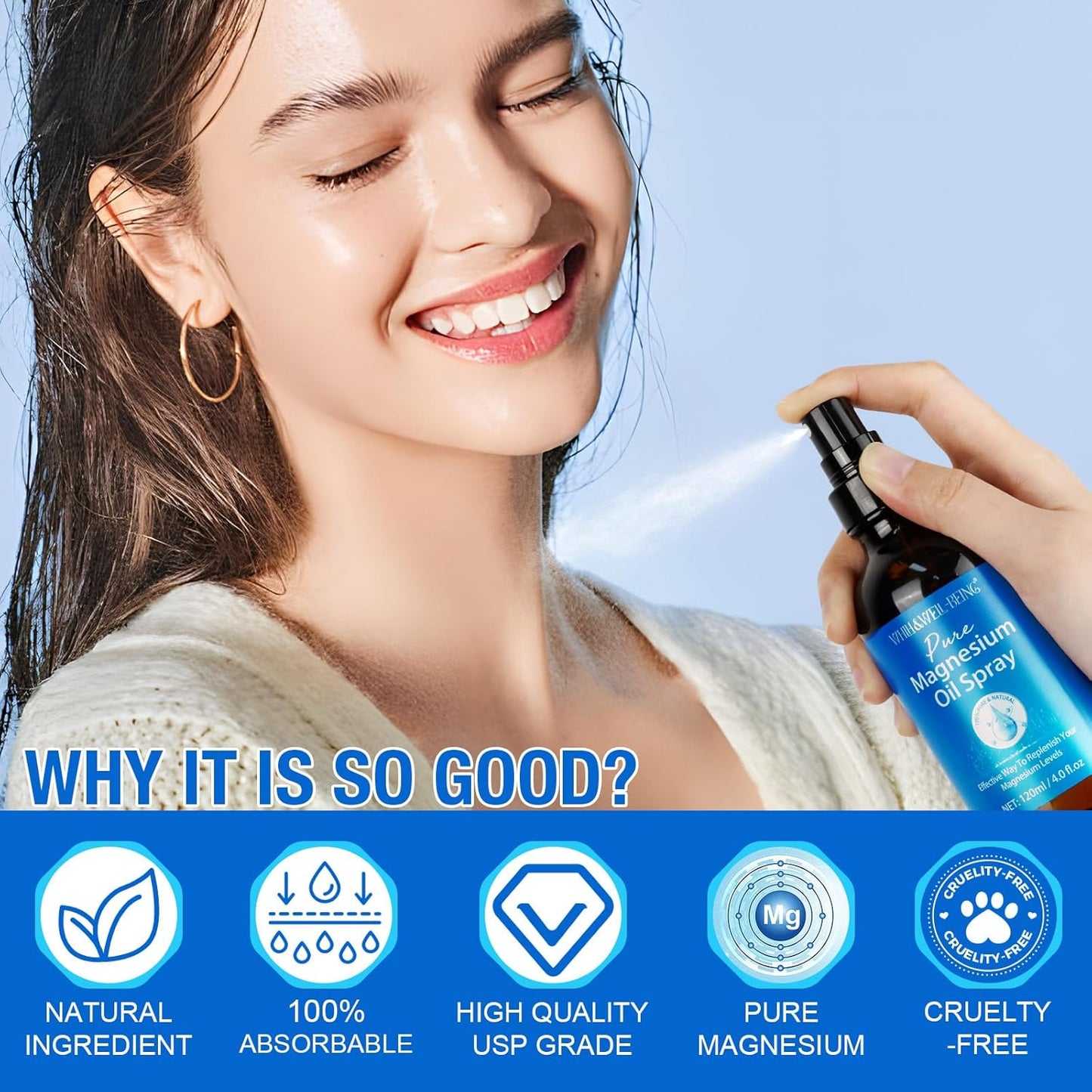 Organic Magnesium Oil Spray for Feet in Glass Bottle - 120ml, Easy Absorption, Natural Magnesium Oil Spray