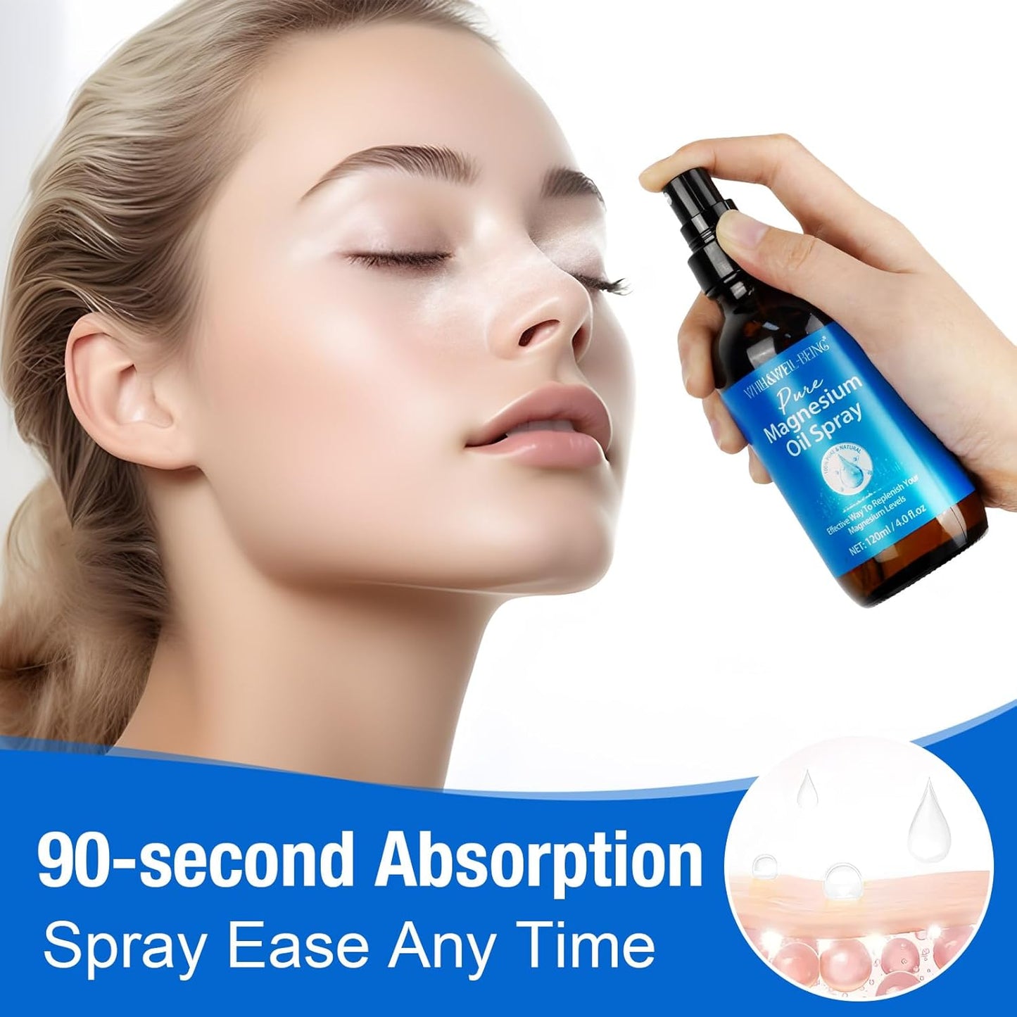 Organic Magnesium Oil Spray for Feet in Glass Bottle - 120ml, Easy Absorption, Natural Magnesium Oil Spray