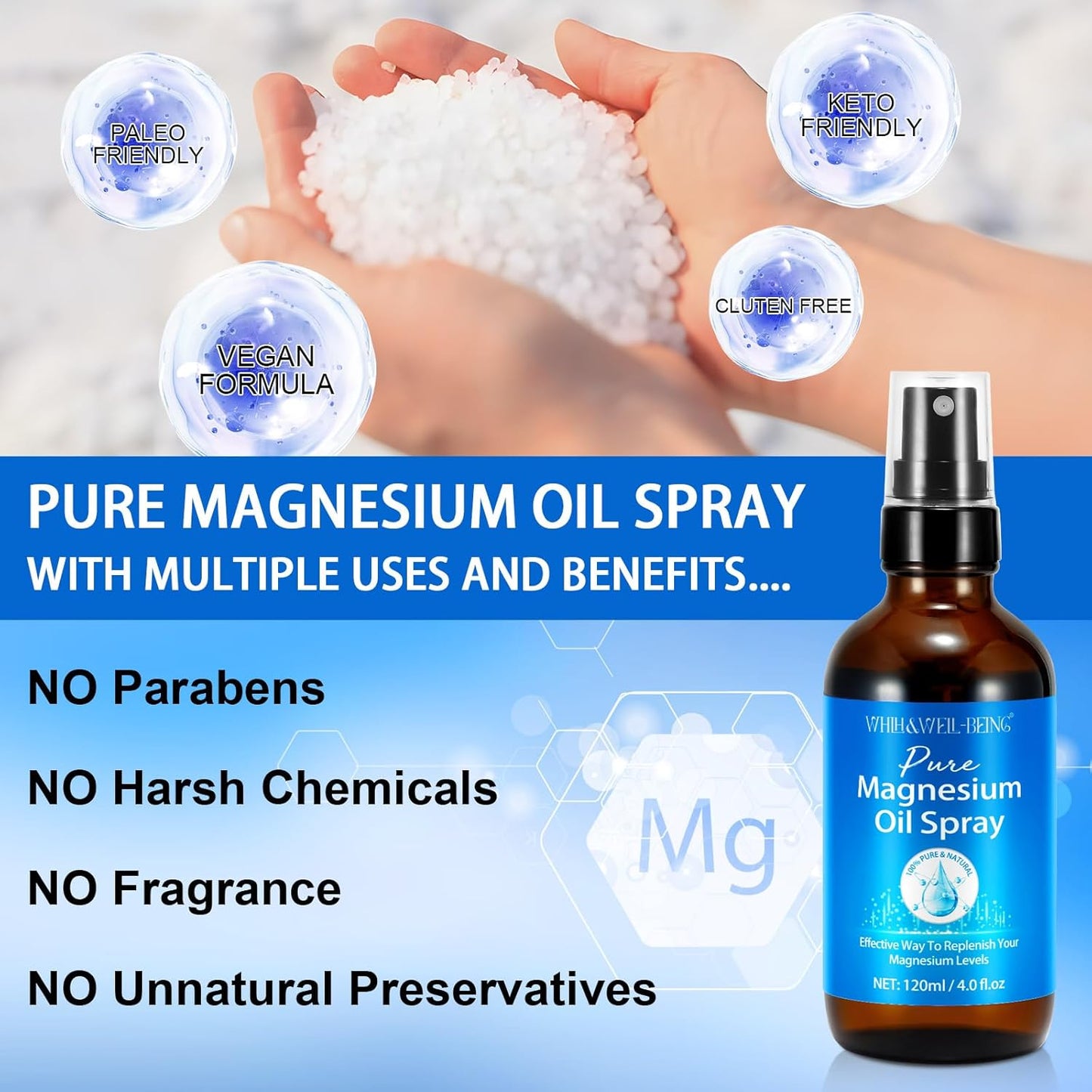 Organic Magnesium Oil Spray for Feet in Glass Bottle - 120ml, Easy Absorption, Natural Magnesium Oil Spray