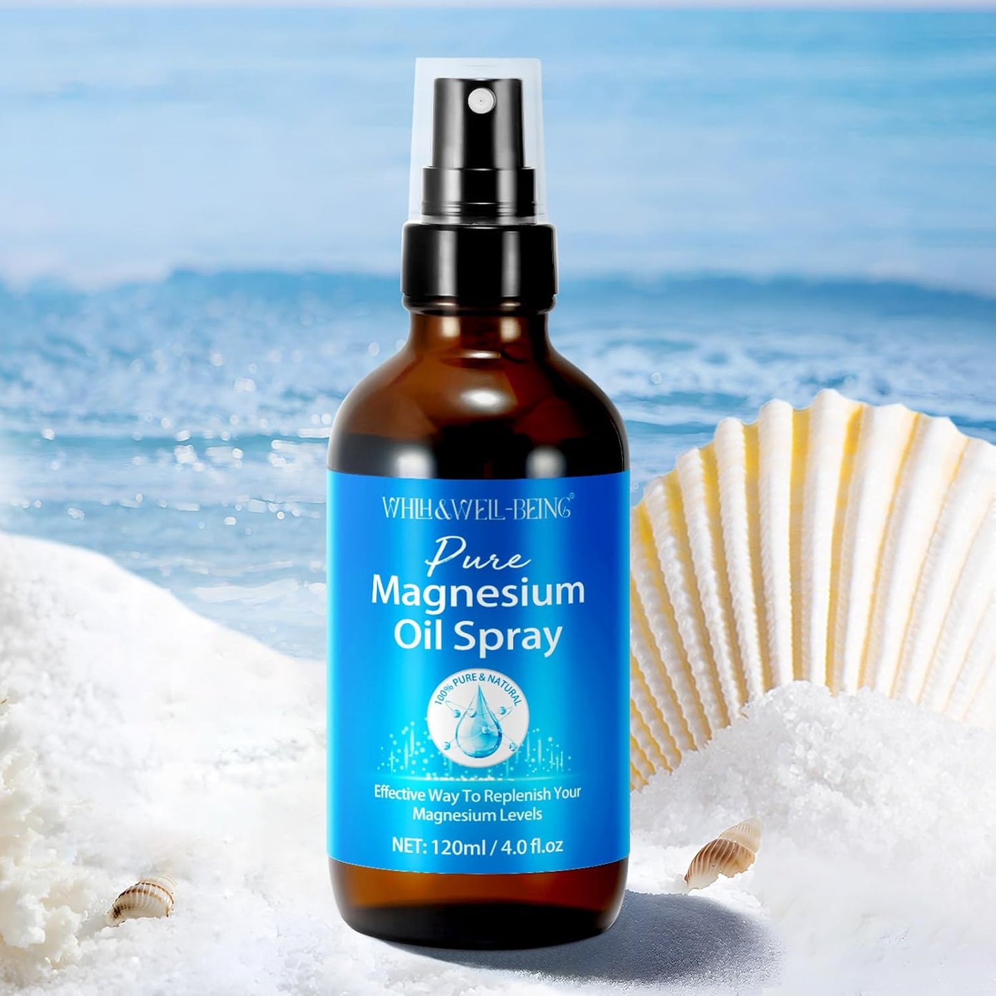 Organic Magnesium Oil Spray for Feet in Glass Bottle - 120ml, Easy Absorption, Natural Magnesium Oil Spray