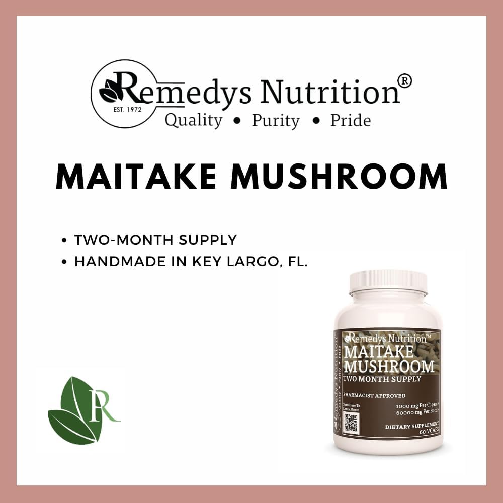 Organic Maitake Mushroom Capsules | 1,000 mg 60 Vegan Pills | Two Month Supply | Non-GMO, Gluten-Free, Dairy-Free