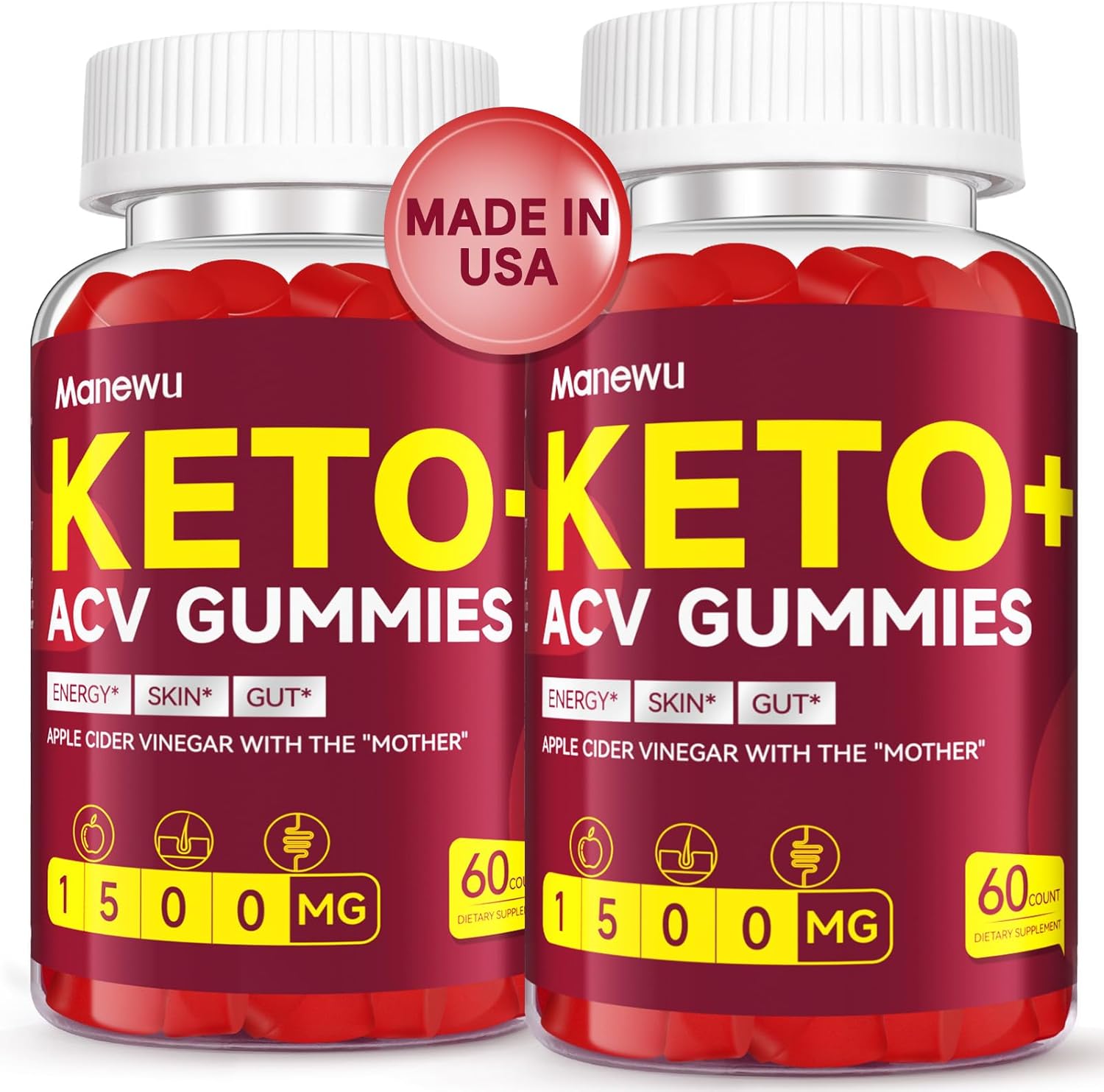 Organic Manewu Keto ACV Gummies - 1500mg Rapid ACV Diet Supplement for Gut Digestion - Gluten Free Apple Cider Vinegar Gummies for Men and Women