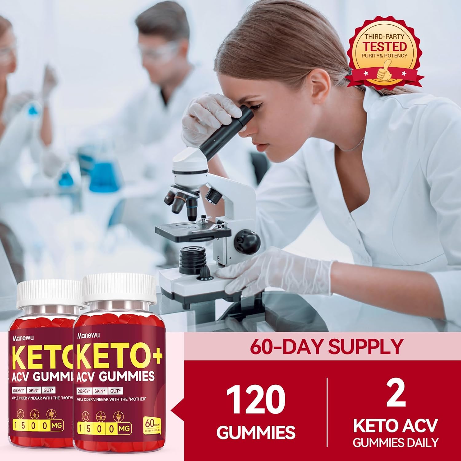 Organic Manewu Keto ACV Gummies - 1500mg Rapid ACV Diet Supplement for Gut Digestion - Gluten Free Apple Cider Vinegar Gummies for Men and Women