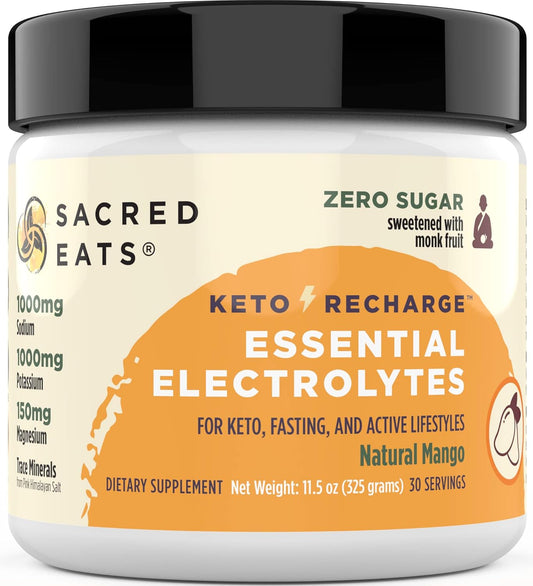 Organic Mango Keto Electrolyte Powder | 1000mg Potassium & Sodium, 150mg Magnesium | Monk Fruit Sweetened | Hydration Supplement for Keto Diet | 30 Servings