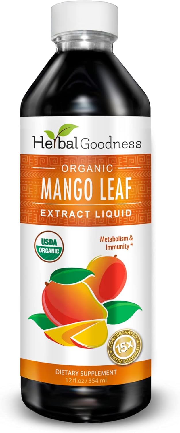 Organic Mango Leaf Extract Liquid - African & Black Mango - Supports Gut, Immunity, Digestion & Wellness - Natural Herbal Supplement - 12oz Bottle