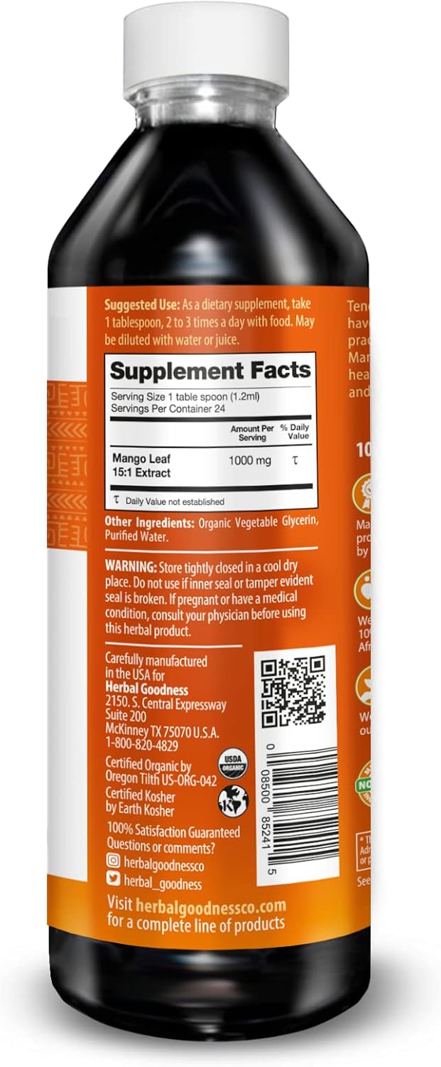 Organic Mango Leaf Extract Liquid - African & Black Mango - Supports Gut, Immunity, Digestion & Wellness - Natural Herbal Supplement - 12oz Bottle
