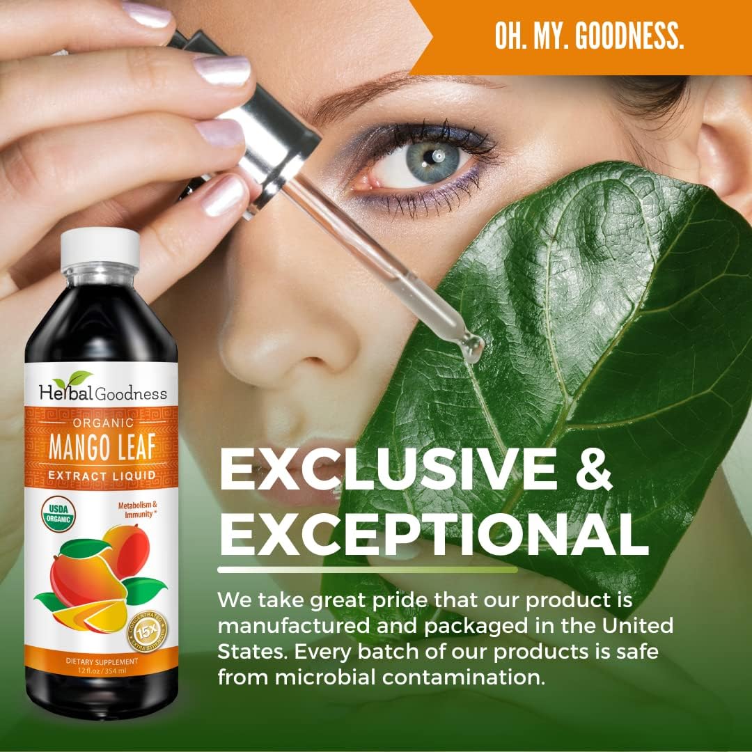 Organic Mango Leaf Extract Liquid - African & Black Mango - Supports Gut, Immunity, Digestion & Wellness - Natural Herbal Supplement - 12oz Bottle