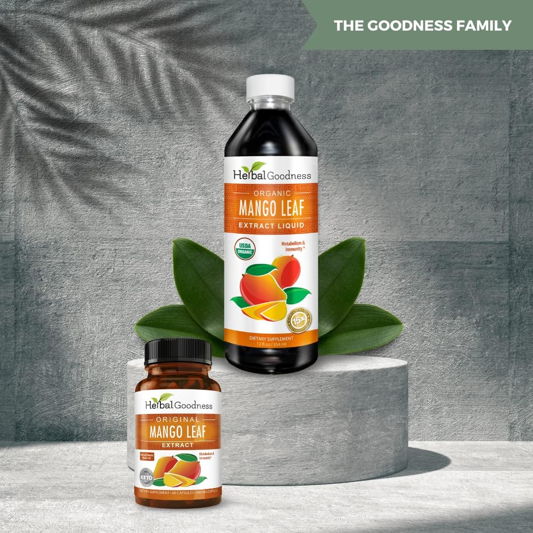 Organic Mango Leaf Extract Liquid - African & Black Mango - Supports Gut, Immunity, Digestion & Wellness - Natural Herbal Supplement - 12oz Bottle