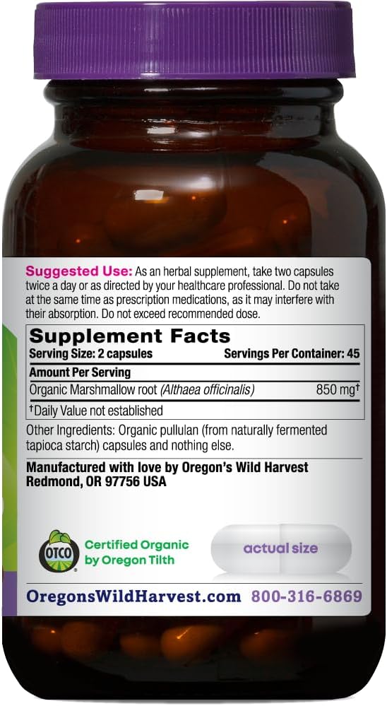 Organic Marshmallow Herbal Supplement by Oregon's Wild Harvest - 90 Count