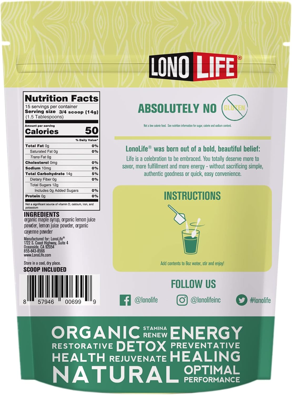 Organic Master Cleanse Lemonade Detox Powder - Gluten-Free Diet Mix - 8 oz Bulk Package - 15 Servings by LonoLife Cleanse Co