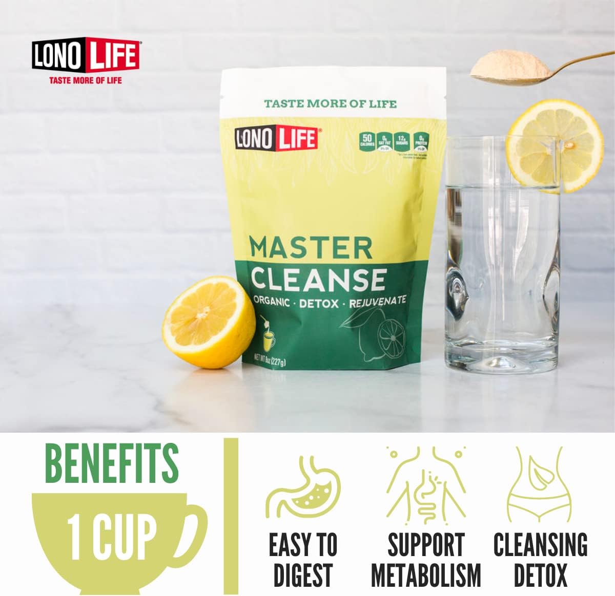 Organic Master Cleanse Lemonade Detox Powder - Gluten-Free Diet Mix - 8 oz Bulk Package - 15 Servings by LonoLife Cleanse Co