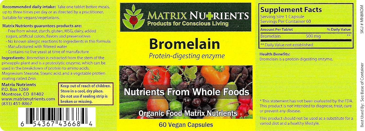 Organic Matrix Nutrients BROMELAIN Capsules - Highly Potent Vegan Enzyme for Improved Digestion (60ct)