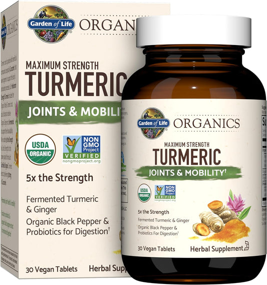 Organic Maximum Strength Turmeric Joints & Mobility Support Tablets - 500mg Curcumin (95% Curcuminoids) with Black Pepper - Non-GMO, Vegan & Gluten Free