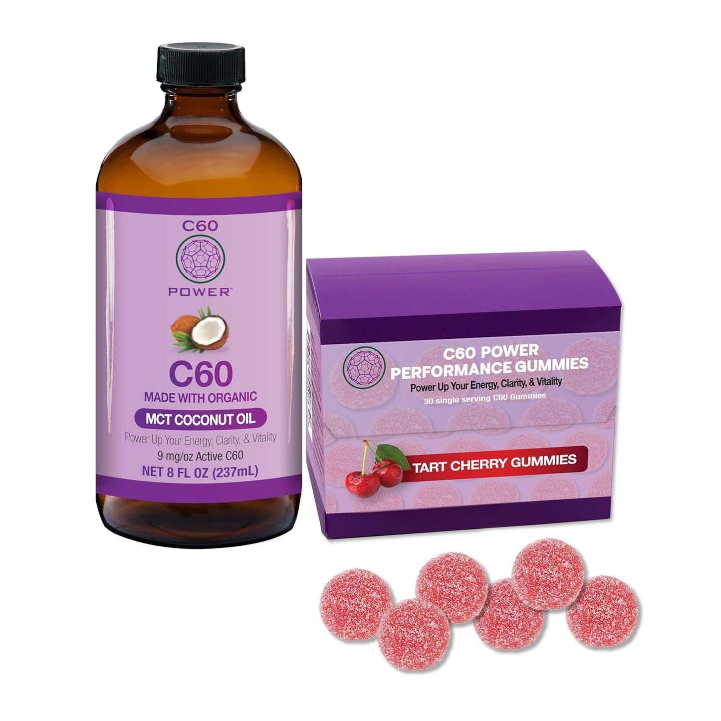 Organic MCT Coconut Oil and Tart Cherry Athletic Performance Kit - C60 Purple Power - 8oz Oil, 30 Servings