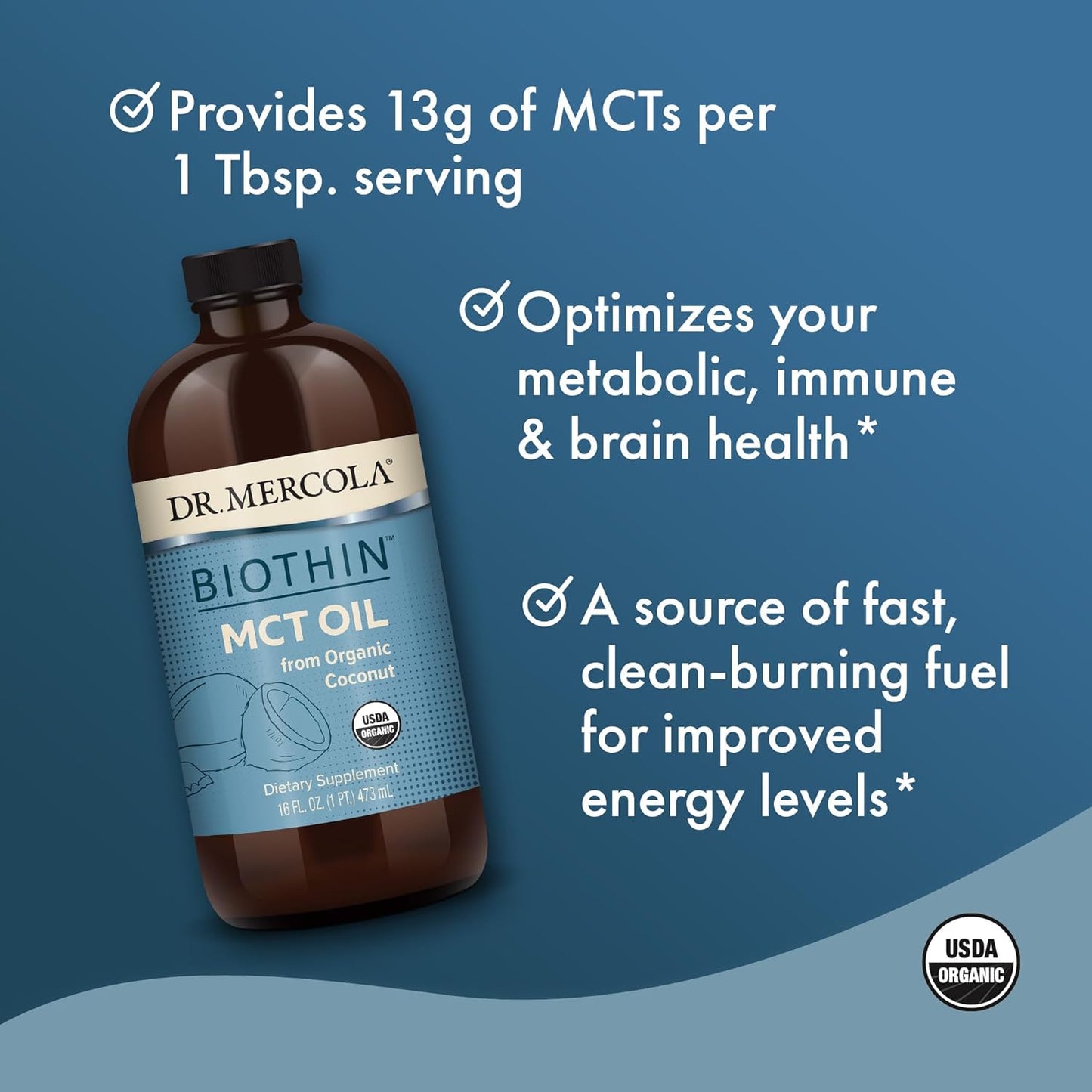 Organic MCT Oil by Dr. Mercola - 16 Fl. Oz, Non GMO, Gluten Free, Soy Free, USDA Organic - About 31 Servings