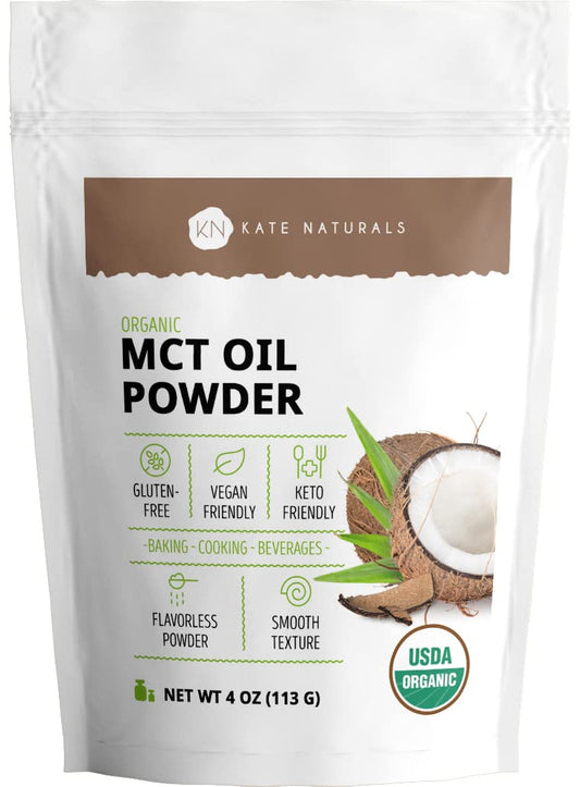 Organic MCT Oil Powder: Non-Dairy Coffee Creamer for Keto Diet. Fuel for Body & Brain. Ideal for Cooking, Baking, & Beverages. 4 oz Resealable Bag.