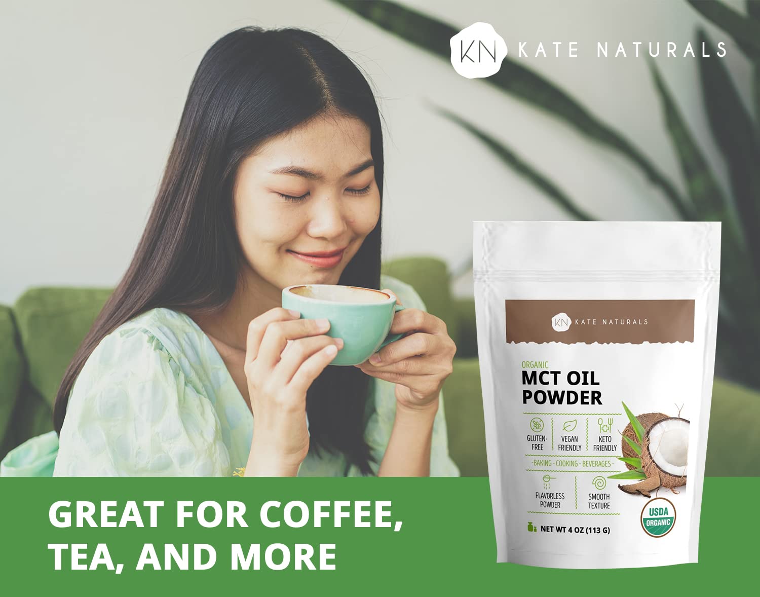 Organic MCT Oil Powder: Non-Dairy Coffee Creamer for Keto Diet. Fuel for Body & Brain. Ideal for Cooking, Baking, & Beverages. 4 oz Resealable Bag.