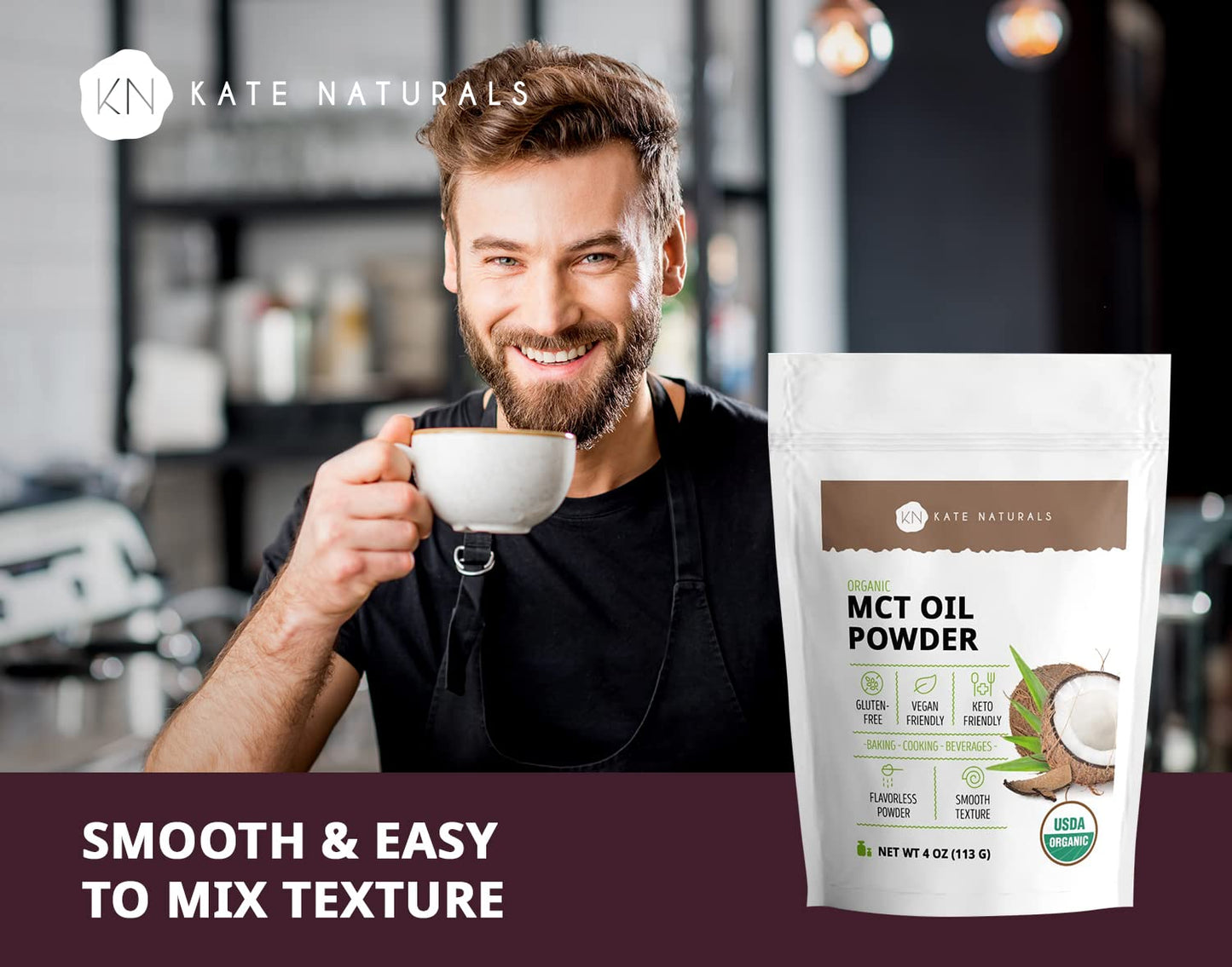 Organic MCT Oil Powder: Non-Dairy Coffee Creamer for Keto Diet. Fuel for Body & Brain. Ideal for Cooking, Baking, & Beverages. 4 oz Resealable Bag.