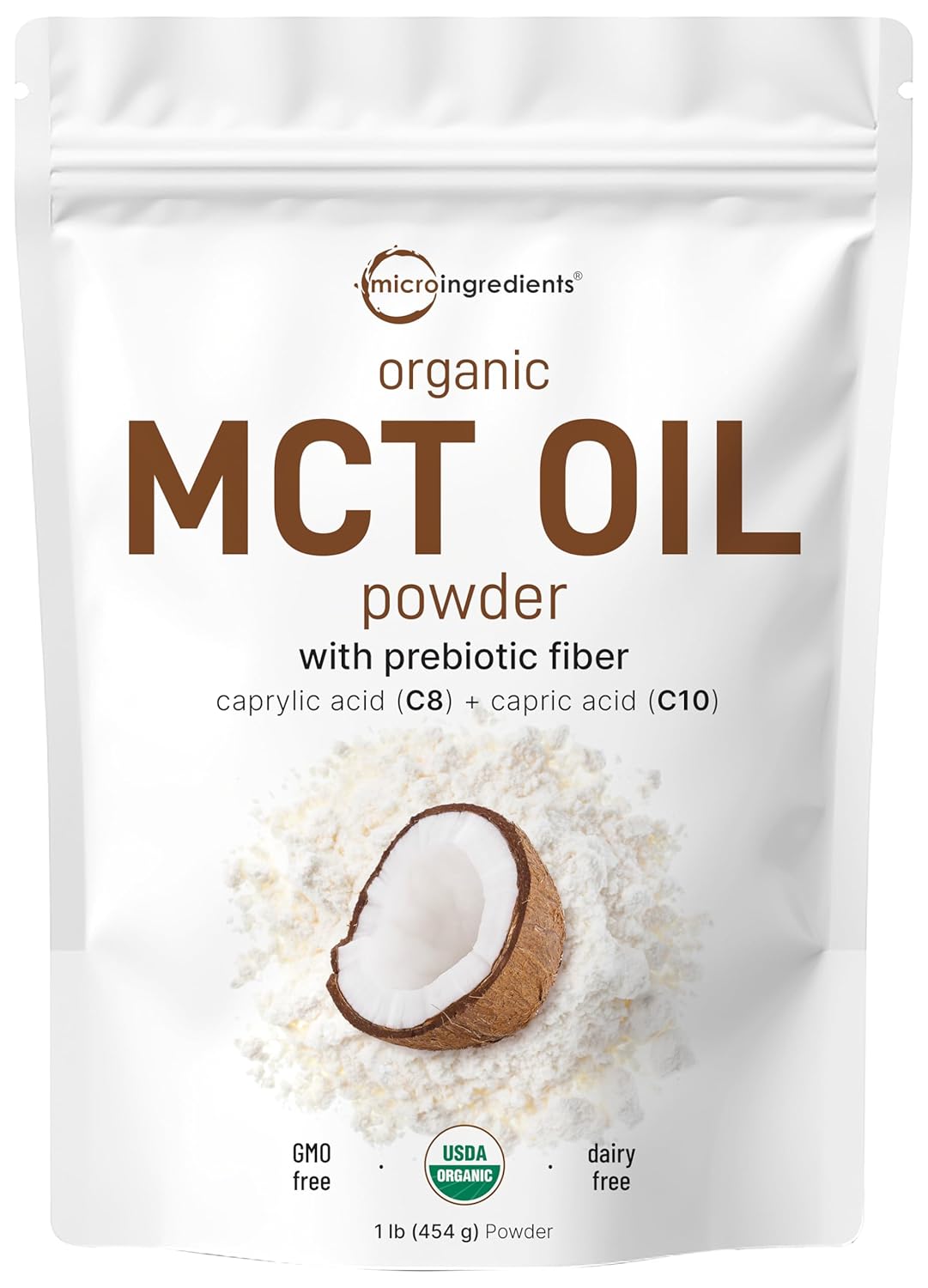 Organic MCT Oil Powder with Prebiotic Fiber, 1lb - Fuel for Body & Brain, C8 MCT Oil Coffee Creamer - No GMOs, Keto & Vegan - Micro Ingredients