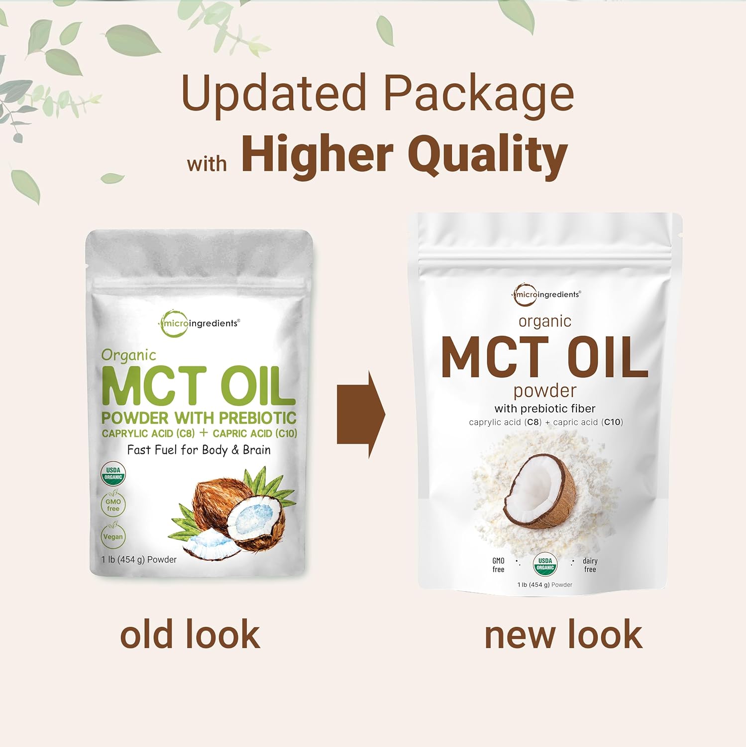 Organic MCT Oil Powder with Prebiotic Fiber, 1lb - Fuel for Body & Brain, C8 MCT Oil Coffee Creamer - No GMOs, Keto & Vegan - Micro Ingredients