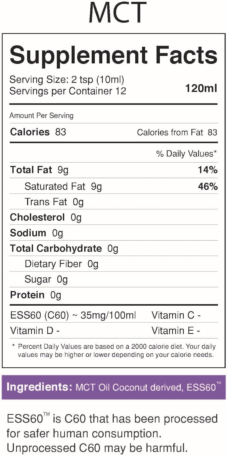 Organic MCT Oil with Pure ESS60 Antioxidant - Boost Anti-Aging & Energy - 120ML