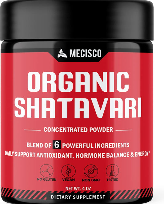 Organic Mecisco 6in1 Shatavari Powder Blend - With Ashwagandha, Bacopa Monnieri, Vitex Berry, Fenugreek, Black Pepper - Promotes Rejuvenation, Energy, Vitality - 4 Oz