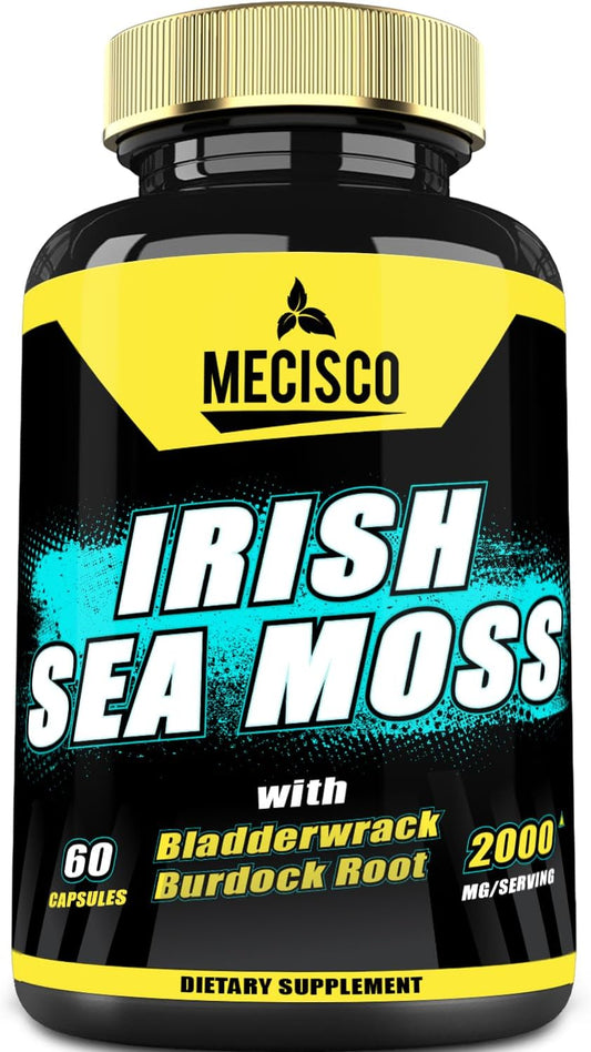 Organic Mecisco Sea Moss Capsules with Bladderwrack & Burdock Root - Immune Support, Joint Health, Energy - 60 Veggie Caps