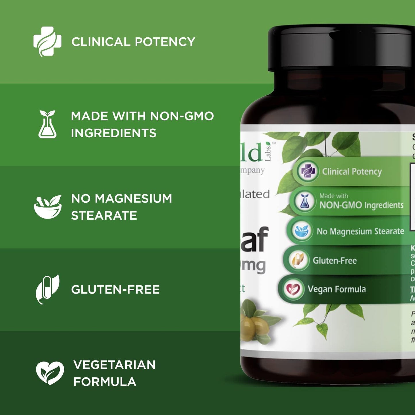 Organic Mediterranean Olive Leaf Extract Capsules - 500mg, Vegan & Gluten-Free - Promotes Skin, Immune, and Heart Health - 60 Capsules