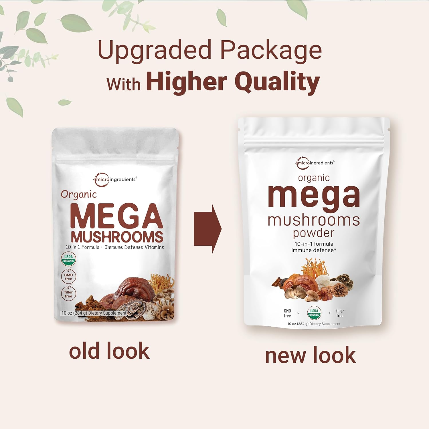 Organic Mega Mushroom 10 in 1 Complex Formula Powder - Immune System Booster - 10oz - Filler Free - Vegan - Chaga, Lions Mane, Cordyceps, Reishi & More