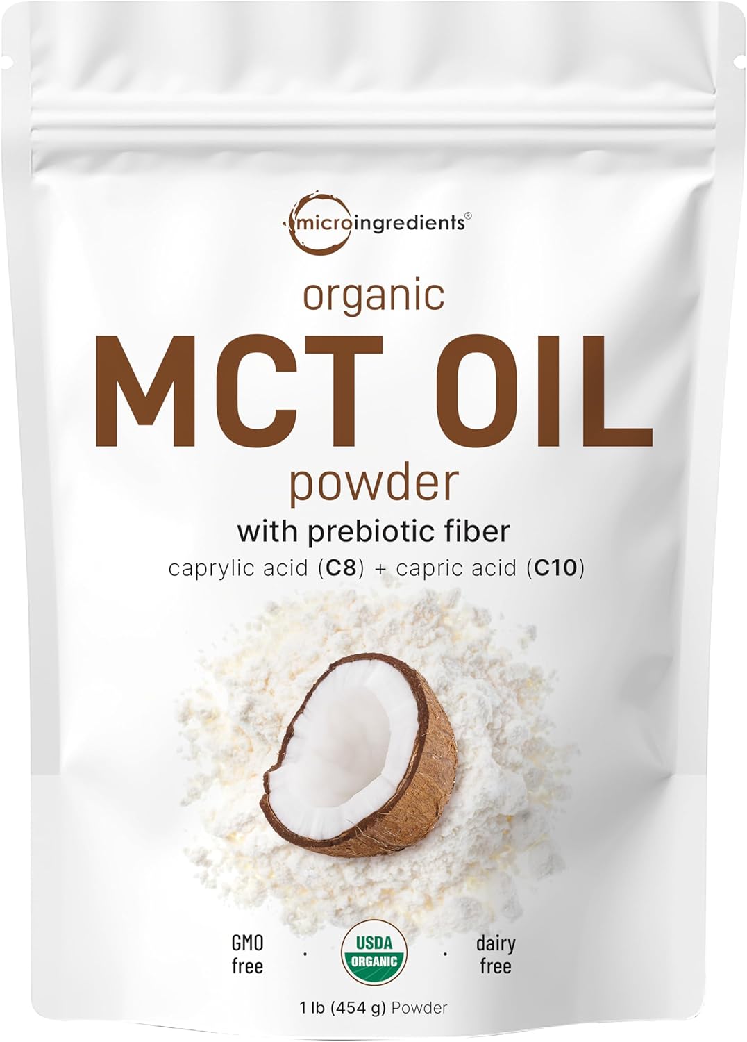 Organic Mega Mushroom Powder & MCT Oil Powder Bundle - 10oz & 1lb | 10 in 1 Mushroom Complex with C8 MCT Oil & Plant-Based Creamer Pack of 2