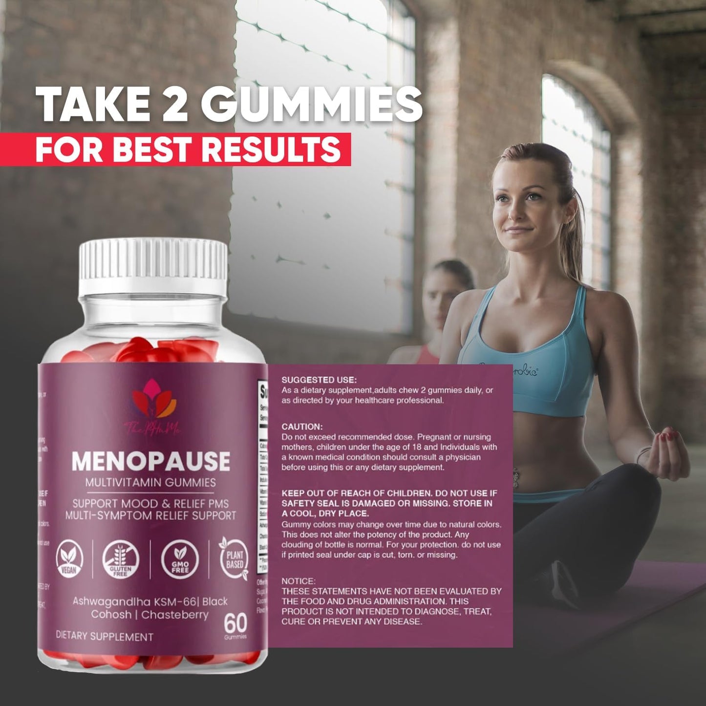 Organic Menopause Gummies for Women's Wellness - 60 Count - With Black Cohosh & Ashwagandha KSM-66 by ThePHnMe