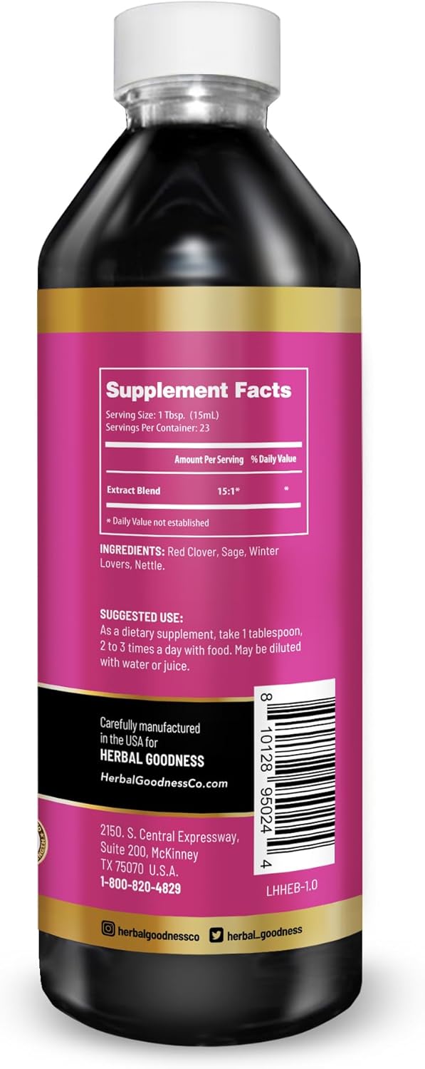 Organic Menopause Supplements for Hormone Balance in Women - Herbal Goodness Estrogen Supplement for Fertility and Lactation - 12oz Bottle