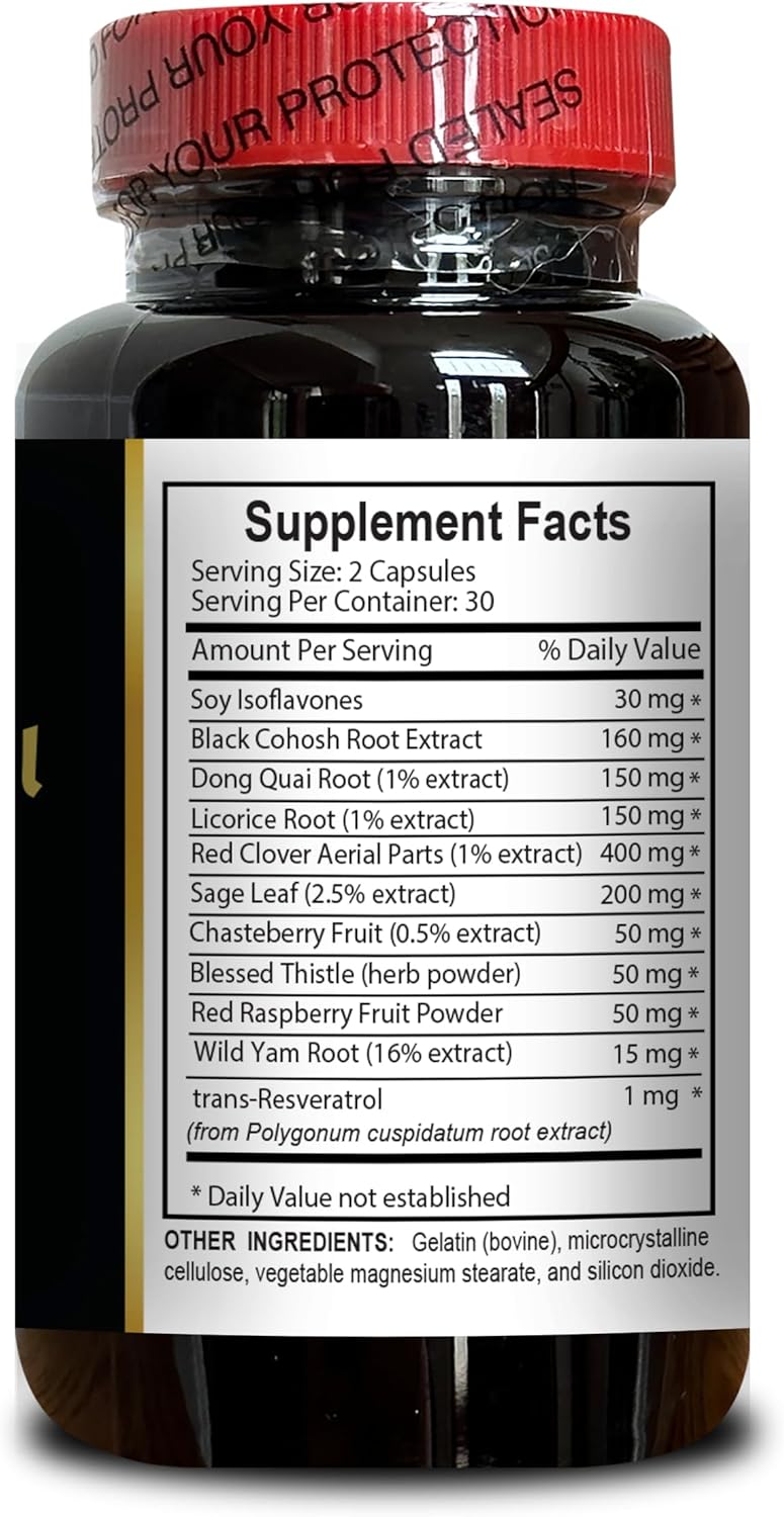Organic Menopause Support Supplement with Black Cohosh & Wild Yam Root Powder - Natural Relief for Menopause Hot Flashes - 2 Bottles 120 Capsules