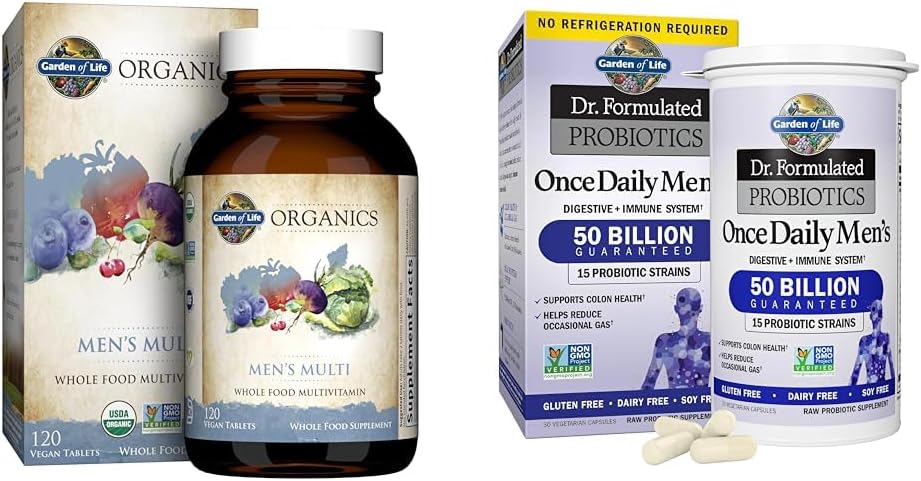 Organic Men's Multivitamin with Probiotics for Digestive & Immune Health - 150 Tablets