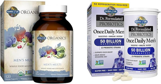Organic Men's Multivitamin with Probiotics for Digestive & Immune Health - 150 Tablets