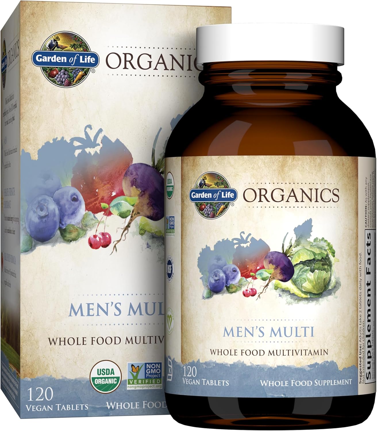 Organic Men's Multivitamin with Probiotics for Digestive & Immune Health - 150 Tablets