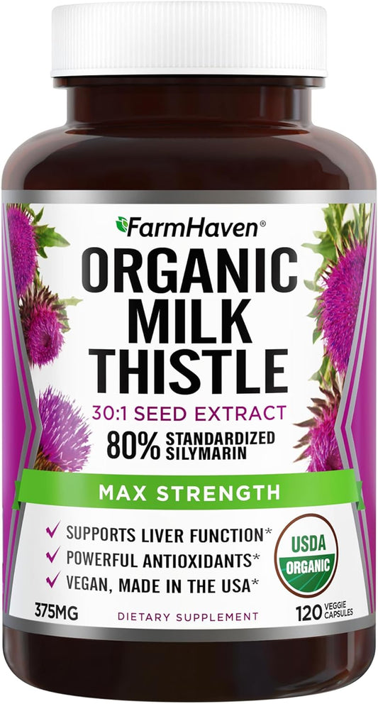 Organic Milk Thistle Capsules - 30X Concentrated Seed Extract - 80% Silymarin - Liver Health Support - 120 Veggie Capsules